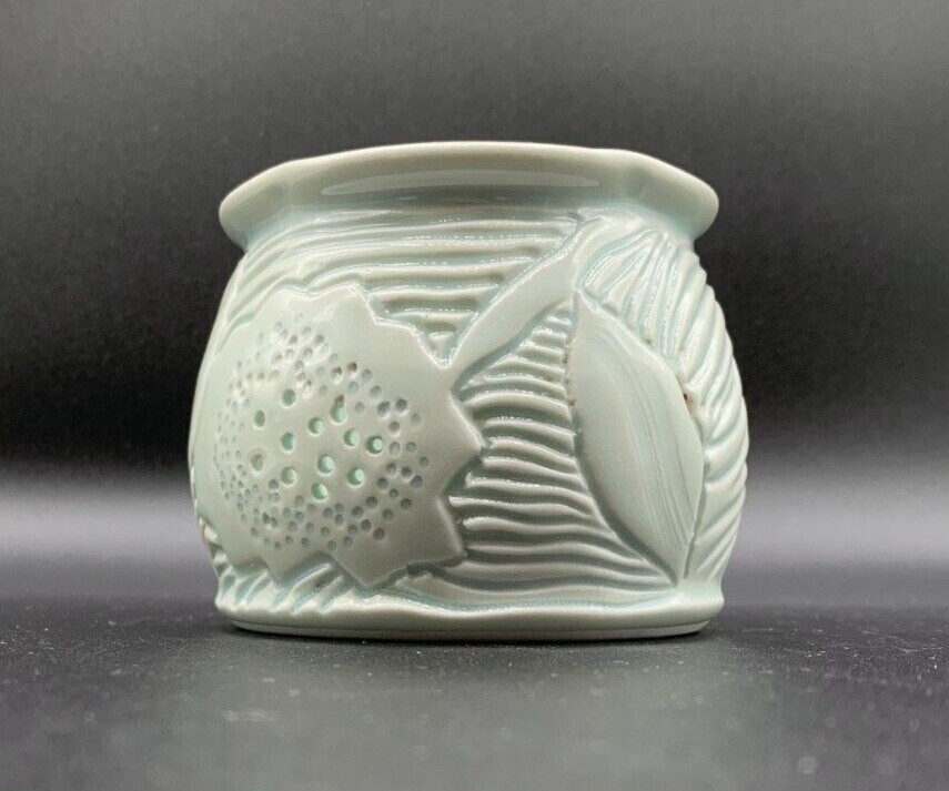 Wald Studio Art Pottery Votive Candle Holder - Signed MD Wald - Ceramic Celedon