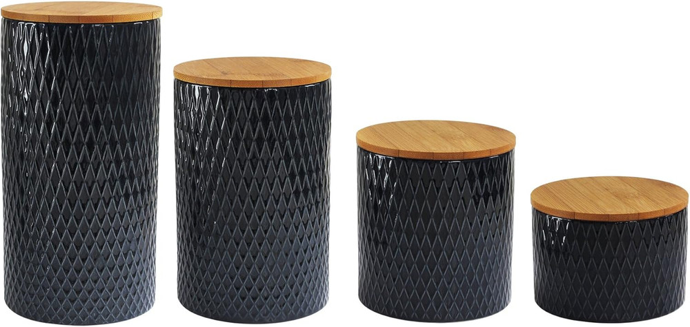 Diamond Embossed Canister Set, Ceramic, Navy