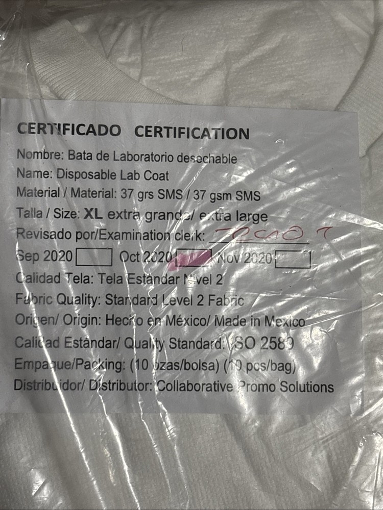 Collaborative Promo Solutions Disposable Lab Coats, 10 Pack XL, Level 2