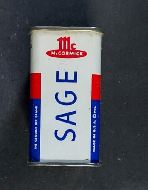 Old EMPTY Advertising Spice Tin McCormick Rubbed Sage Baltimore MD Schilling