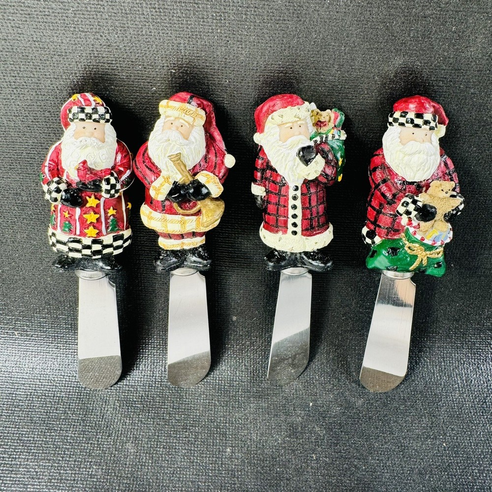 4pc Santa Cheese Spreader Knife Resin Handle Christmas Serving Dinnerware Xmas