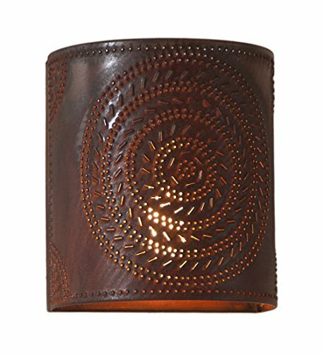 Rustic Single Light Punched Tin Chisel Patterned Wall Sconce in Rustic Tin