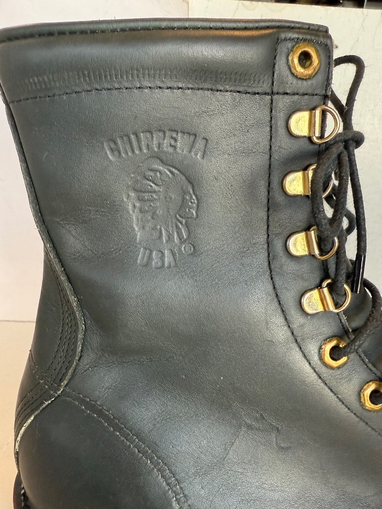 Chippewa Black Leather Highlander Work Boots - Vibram Men's Size 10D With Box