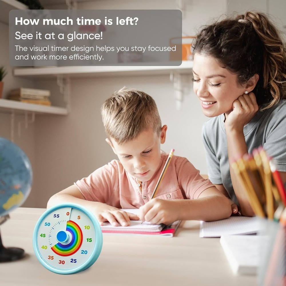 Rainbow Visual Timer for Kids, 60 Minute Silent Countdown Clock with Color Disk,