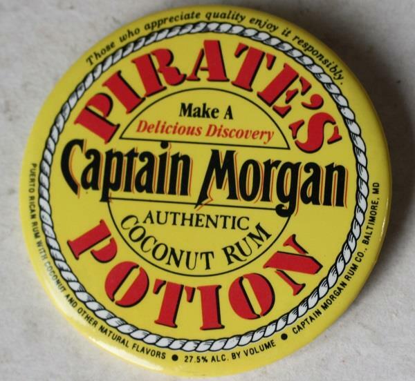 Captain Morgan Pirate's Potion Authentic Coconut Rum Celluloid Pinback Button --