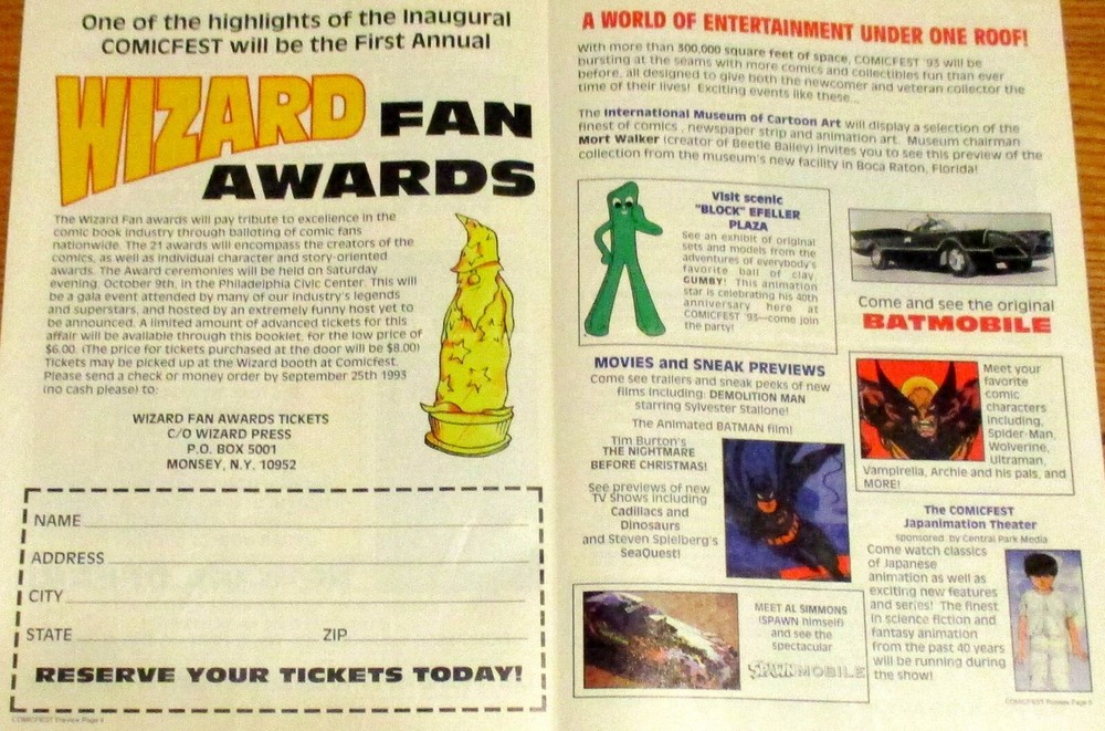 1993 Comicfest Philadelphia Pa Program Lot 6W