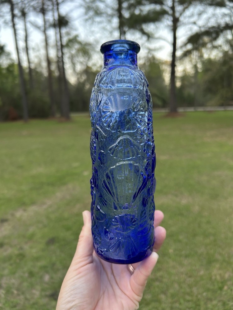 Cobalt Blue Corktop Seashell Bottle