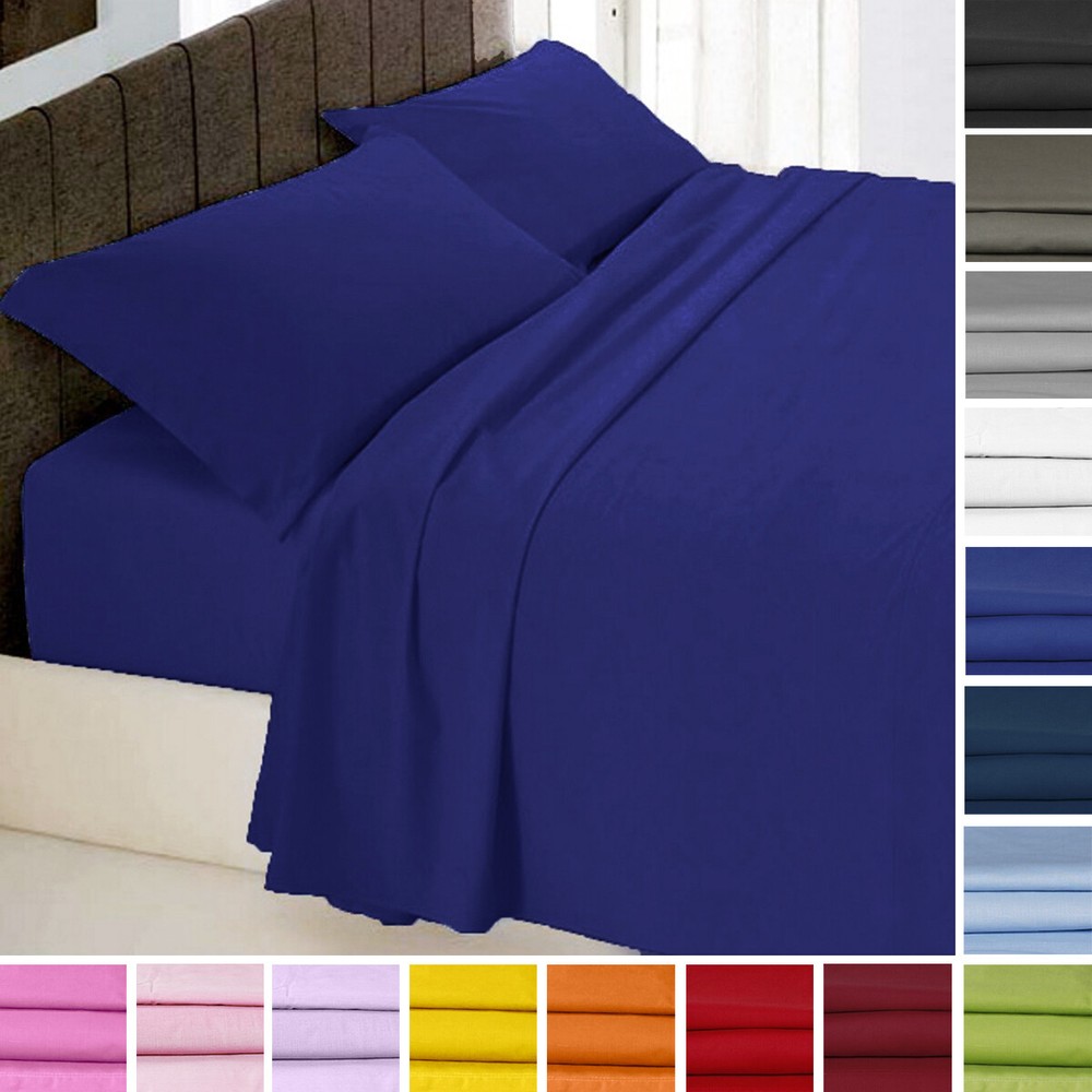 Solid Color Double Cotton Sheet Set Single Above Under Pillowcases