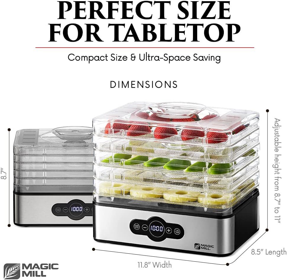 Food Dehydrator Machine | 5 Stackable Stainless Trays Dryer with Digital Timer