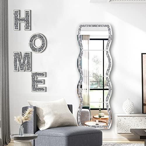 ZOLAPI Full Length Wall Mirror,Wave Pattern Irregular Crushed Diamond Full Body