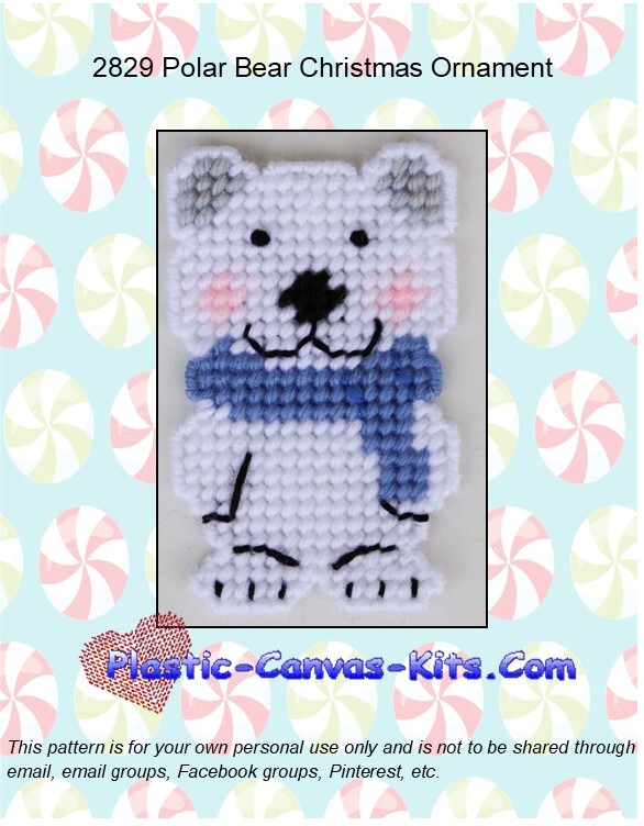Polar Bear Christmas Ornament- Plastic Canvas Pattern or Kit