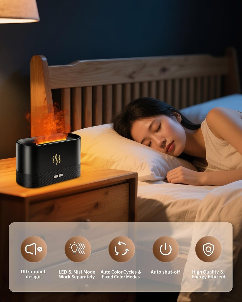 Flame Effect Essential Oil Diffuser, 180ml Ultrasonic Aromatherapy Black