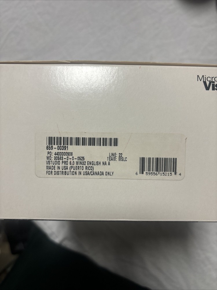 Sealed Microsoft Visual Studio 6.0 Professional Edition. 659-00391 Opened Box