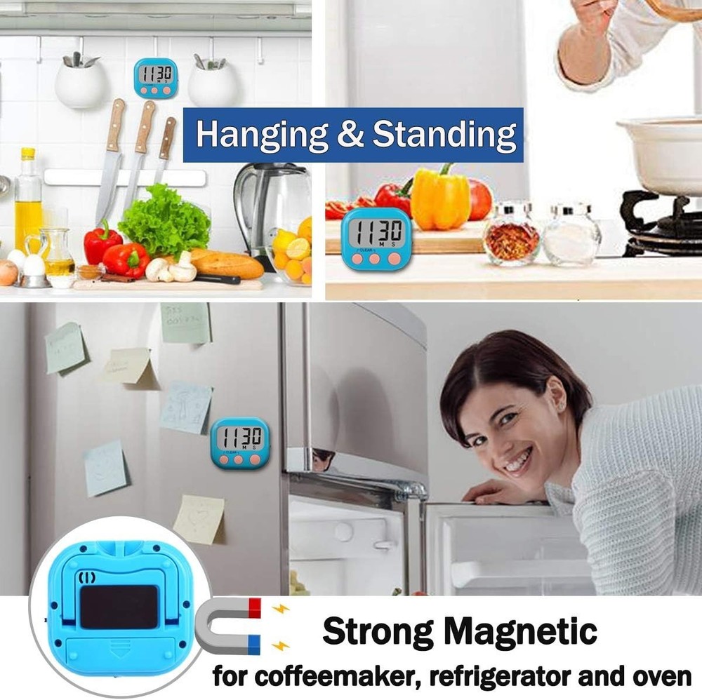 2 Pack Digital Kitchen Timers Loud Ring Magnetic Blue Set