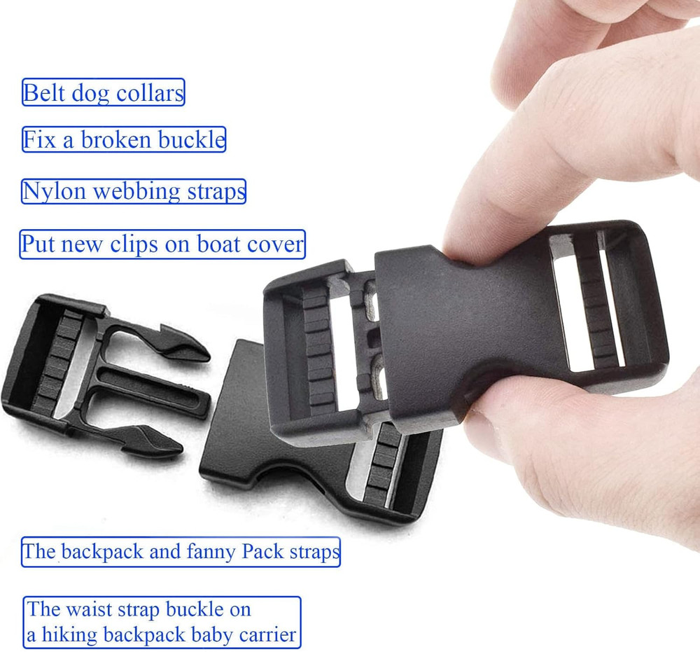 Quick Release Buckles for 1" Straps, Dual Adjustable Plastic Clips for Webbing,