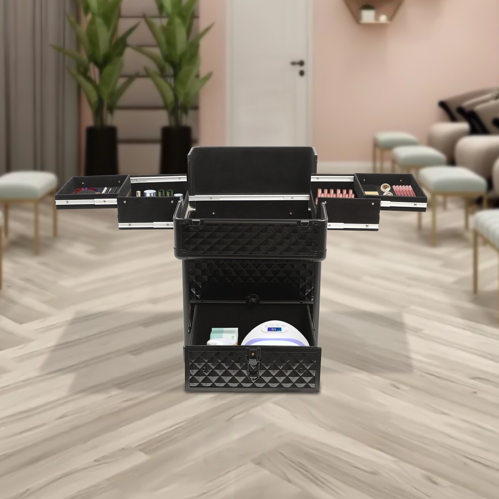 Makeup Trolley Rolling Makeup Train Case Durable Large Capacity Organizer W/lock