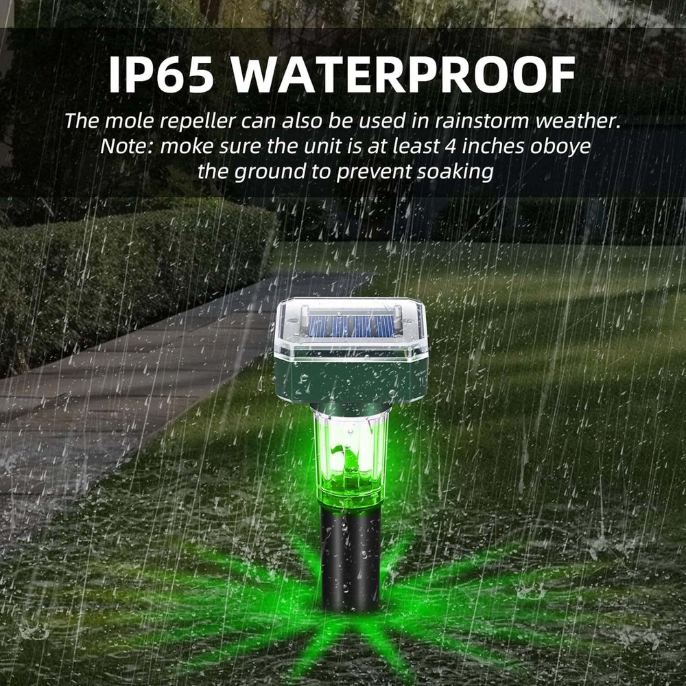 4-Pack Solar Ultrasonic Mole Repeller: Waterproof Sonic Spike with LED Light