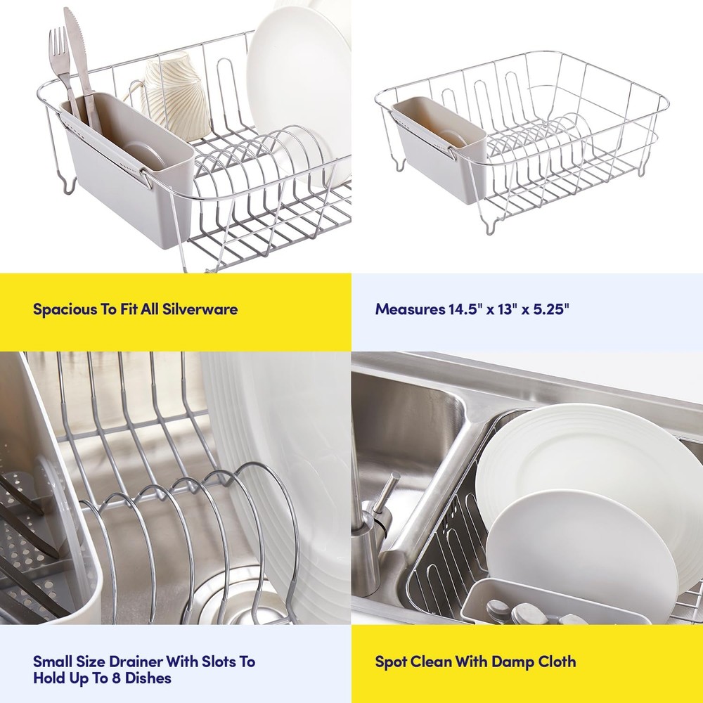 Dish Drying Rack & Cutlery Holder 2 Piece Set - Compact Sink-Fitting Dish Dra...