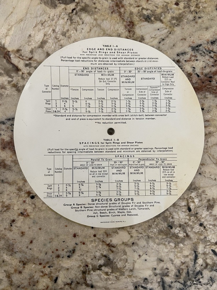 Timber Engineering Co. Teco Calculator - Split Rings Shear Plates - Slide Rule