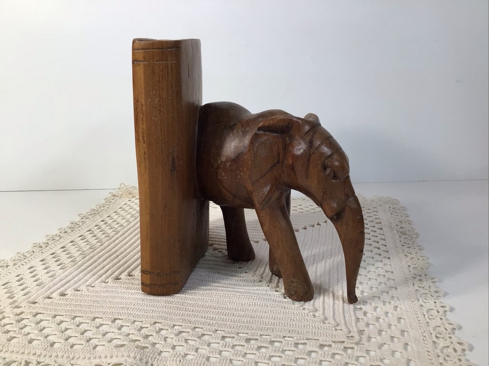 Elephant Bookends~Hand Carved Solid Wood~6” Tall~