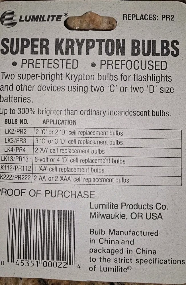 Lumilite Super Krypton Bulbs PR2 LK2 pair