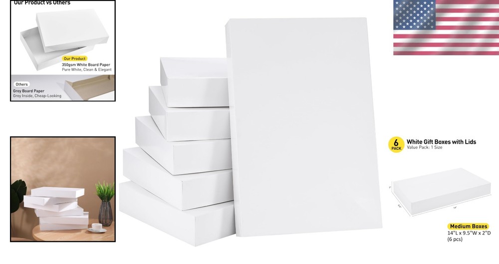 Sturdy 14" White Gift Boxes with Convenient Lids - Perfect for DIY Projects