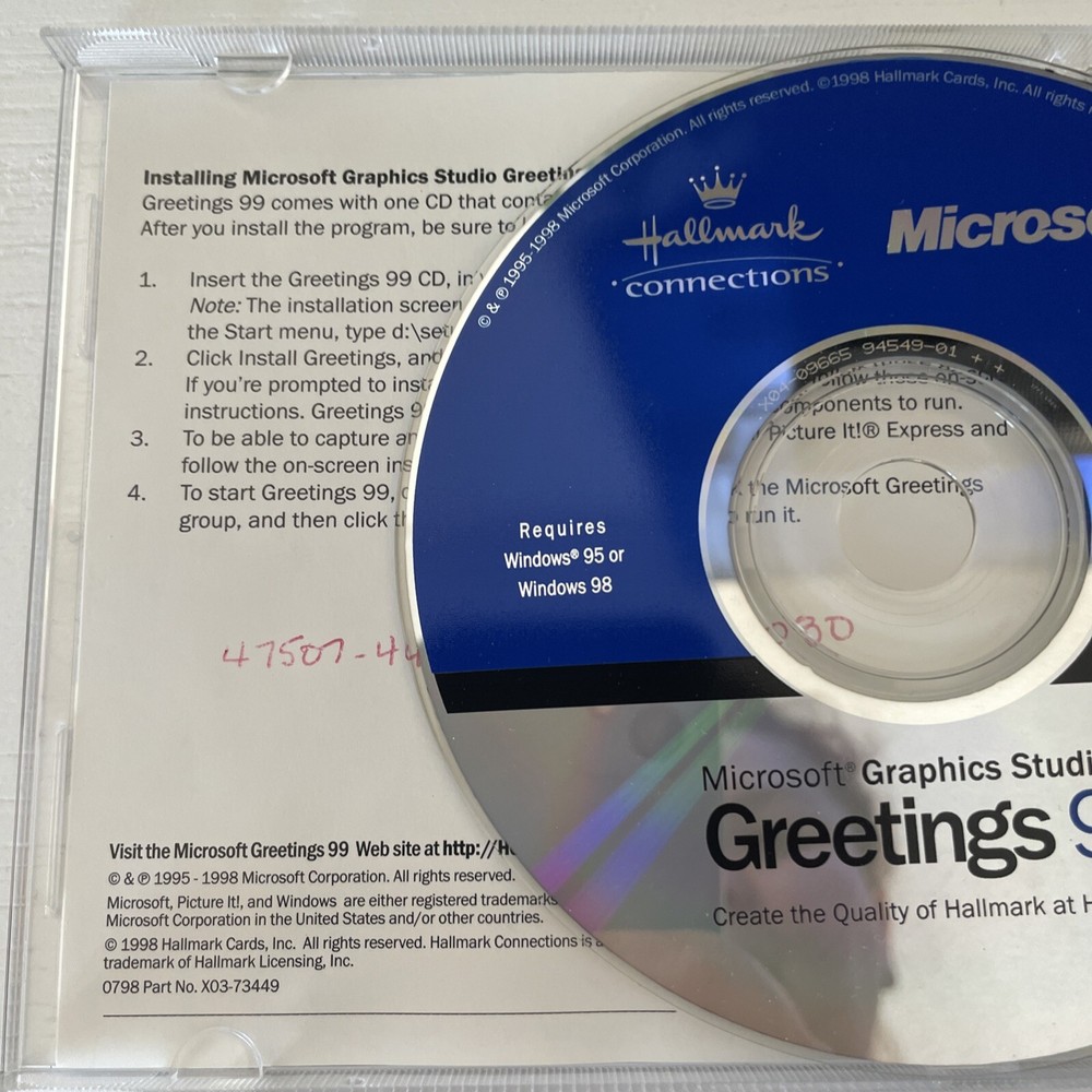 Microsoft Graphics Studio CD-ROM Greetings 99 windows software disk