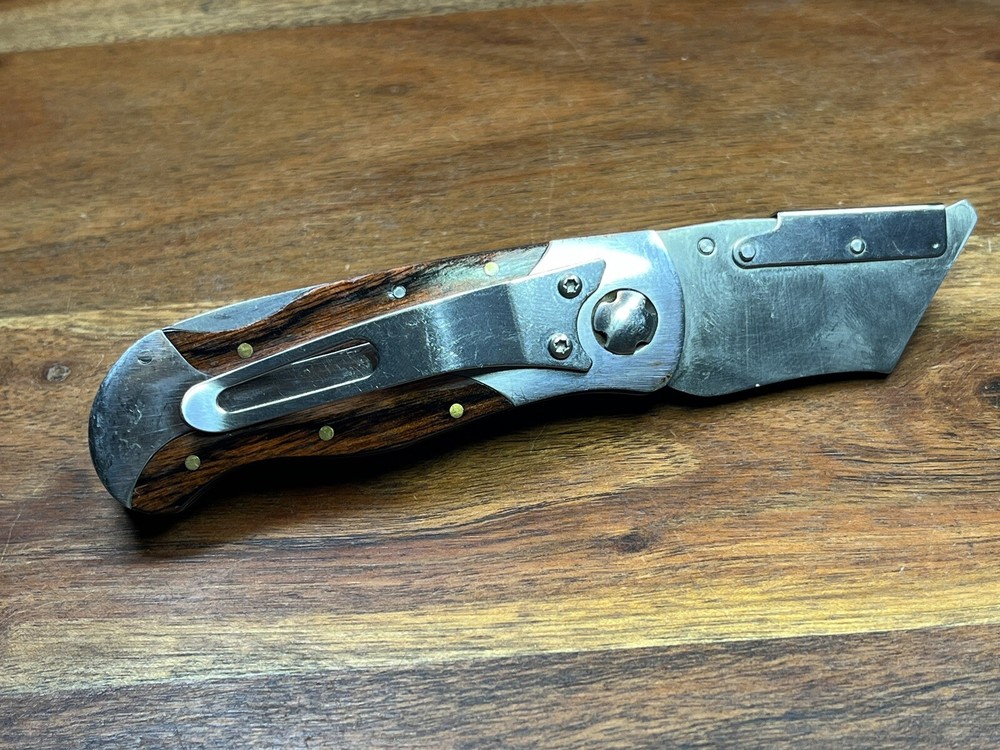 VINTAGE WOOD HANDLE FOLDING POCKET RAZOR KNIFE REPLACEABLE Blade