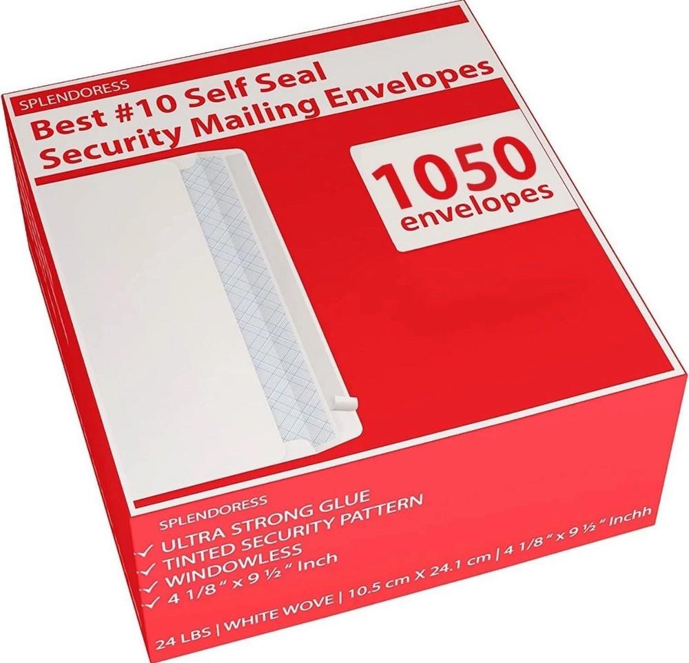 Bulk 1,050 Self-Seal Envelopes | Tinted, Windowless, Non-See Through Design