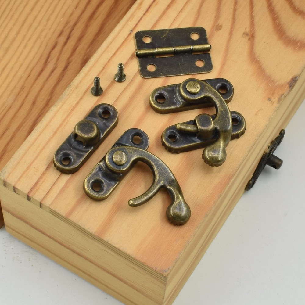 40Pcs Antique Bronze Box Hinges and 20 Sets Right Latch Hook