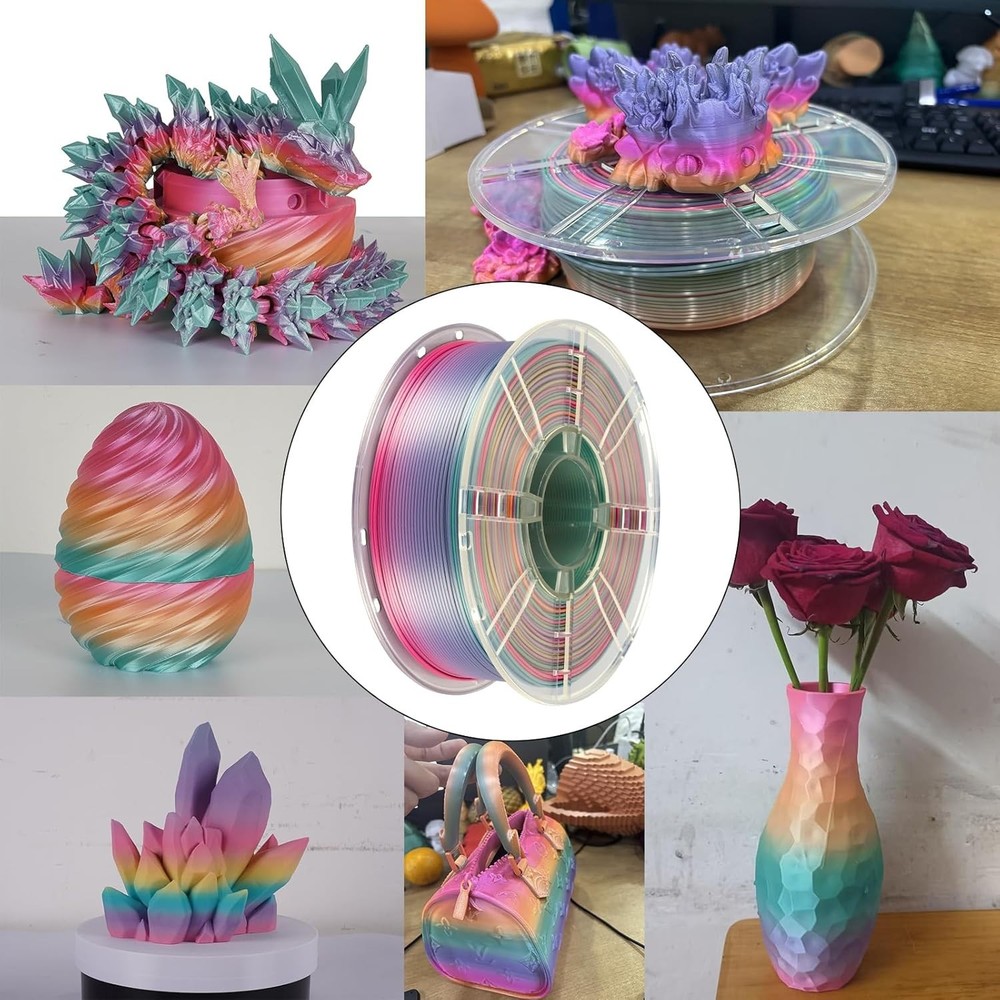 Rainbow Silk PLA Filament 1.75mm - Unique Color Changing 3D Printer Material