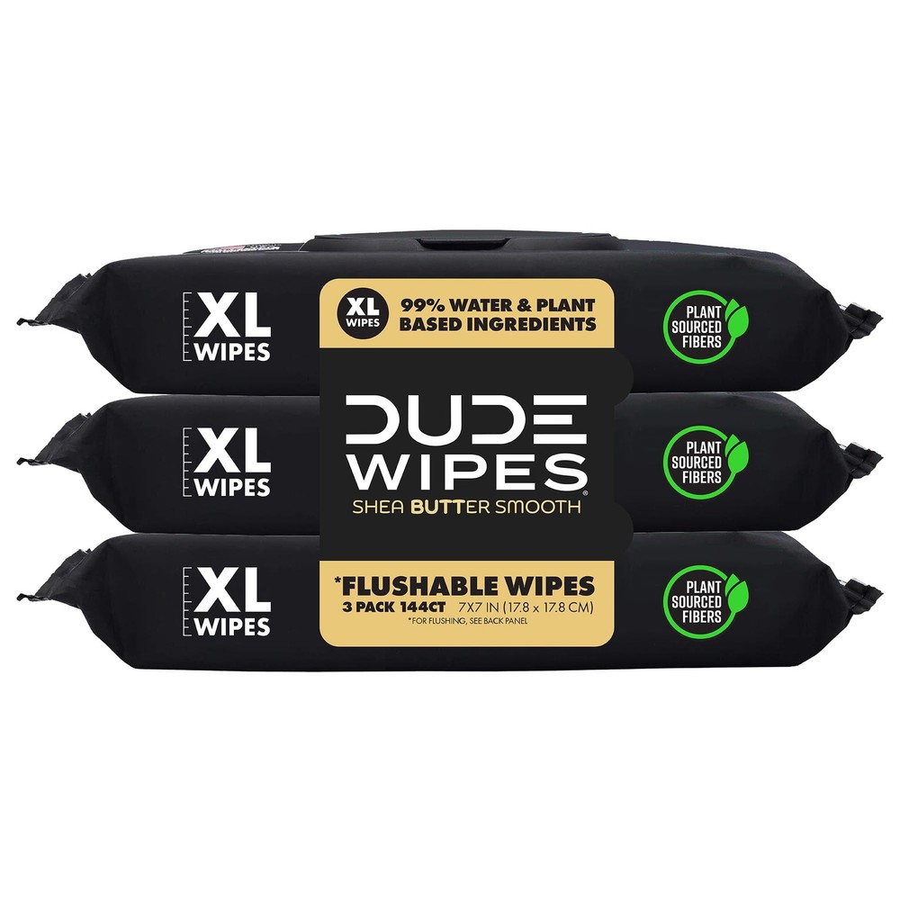 DUDE Wipes - Flushable - 3 Pack, 144 Count 48 (Pack of 3), Black