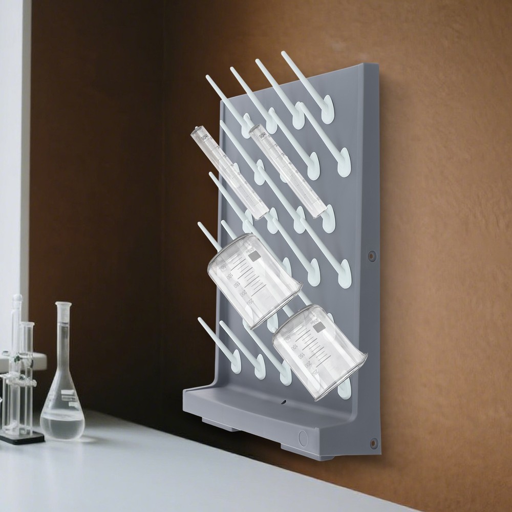 27 Pegs Laboratory Drying Rack Lab Draining Peg Board Rack Wall Mount PP