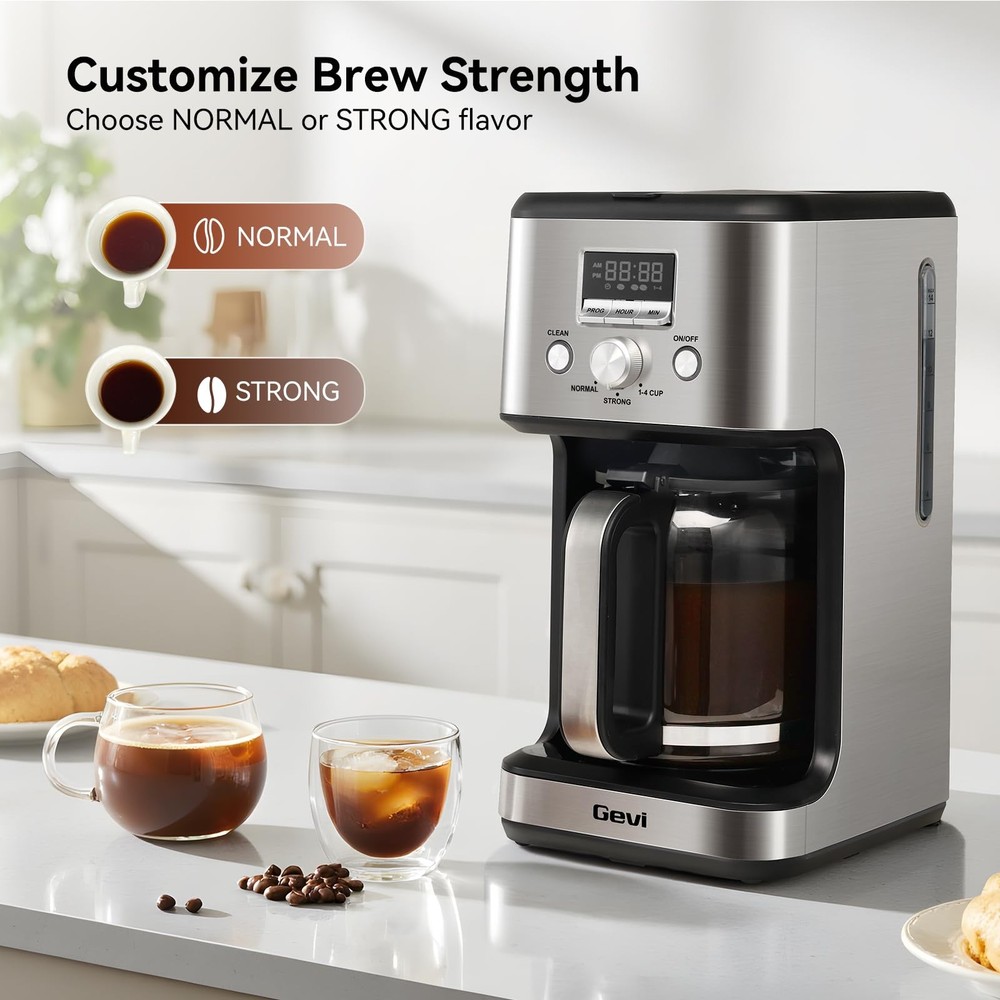 Gevi 14-Cup Programmable Coffee Maker, Drip Machine Stainless Steel