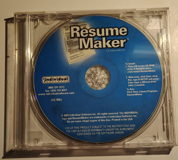 Resume Maker 2005 by Individual Software Cdrom Vintage Software
