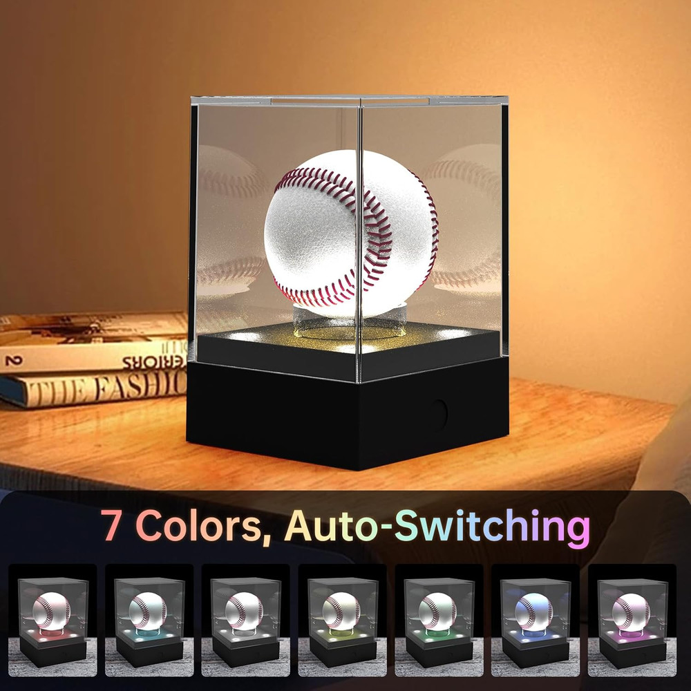 Acrylic Baseball Display Case With LED Light - 7 Color Changing Baseball Stan...