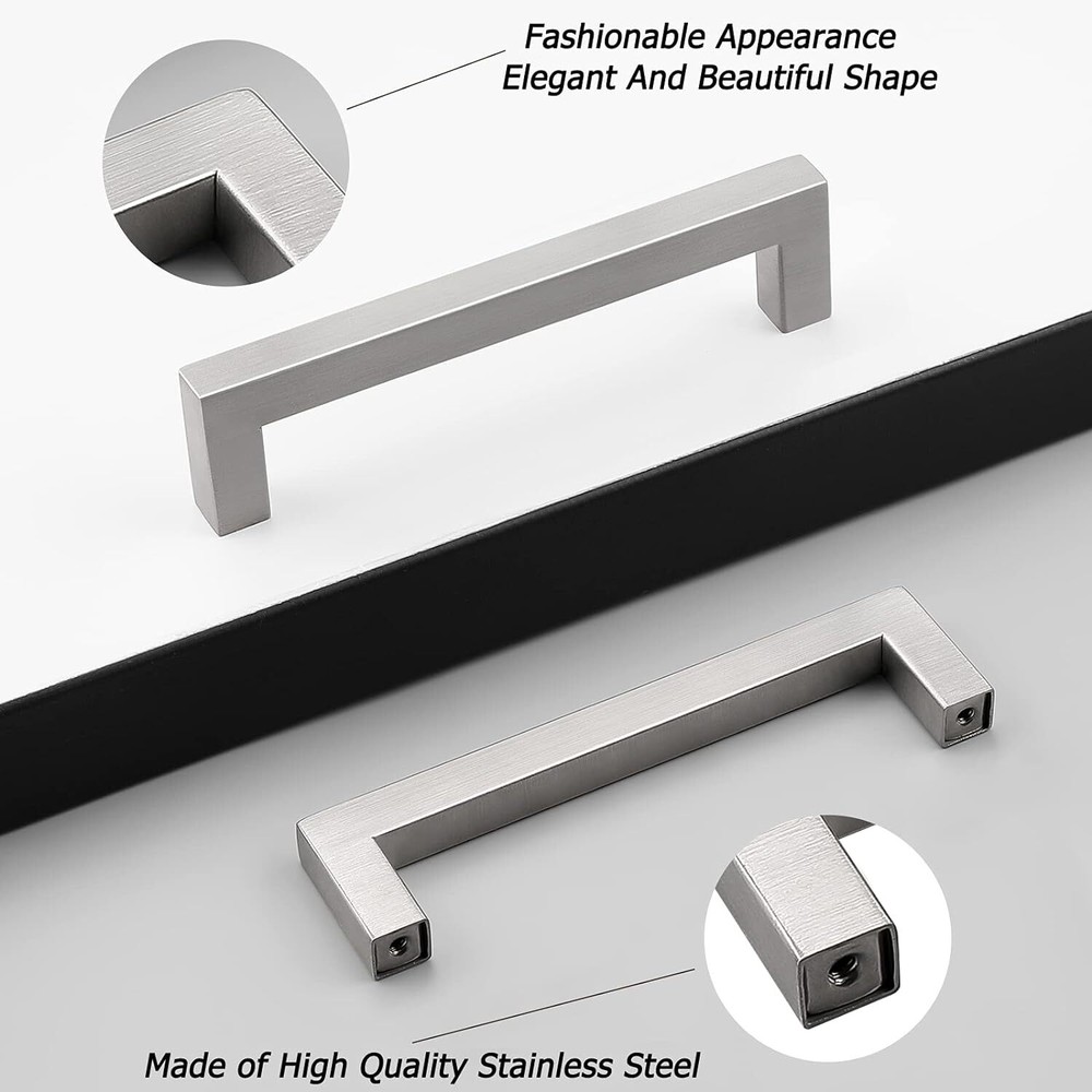Silver Brushed Square Modern Cabinet Handle Pulls Kitchen Drawer Stainless Steel