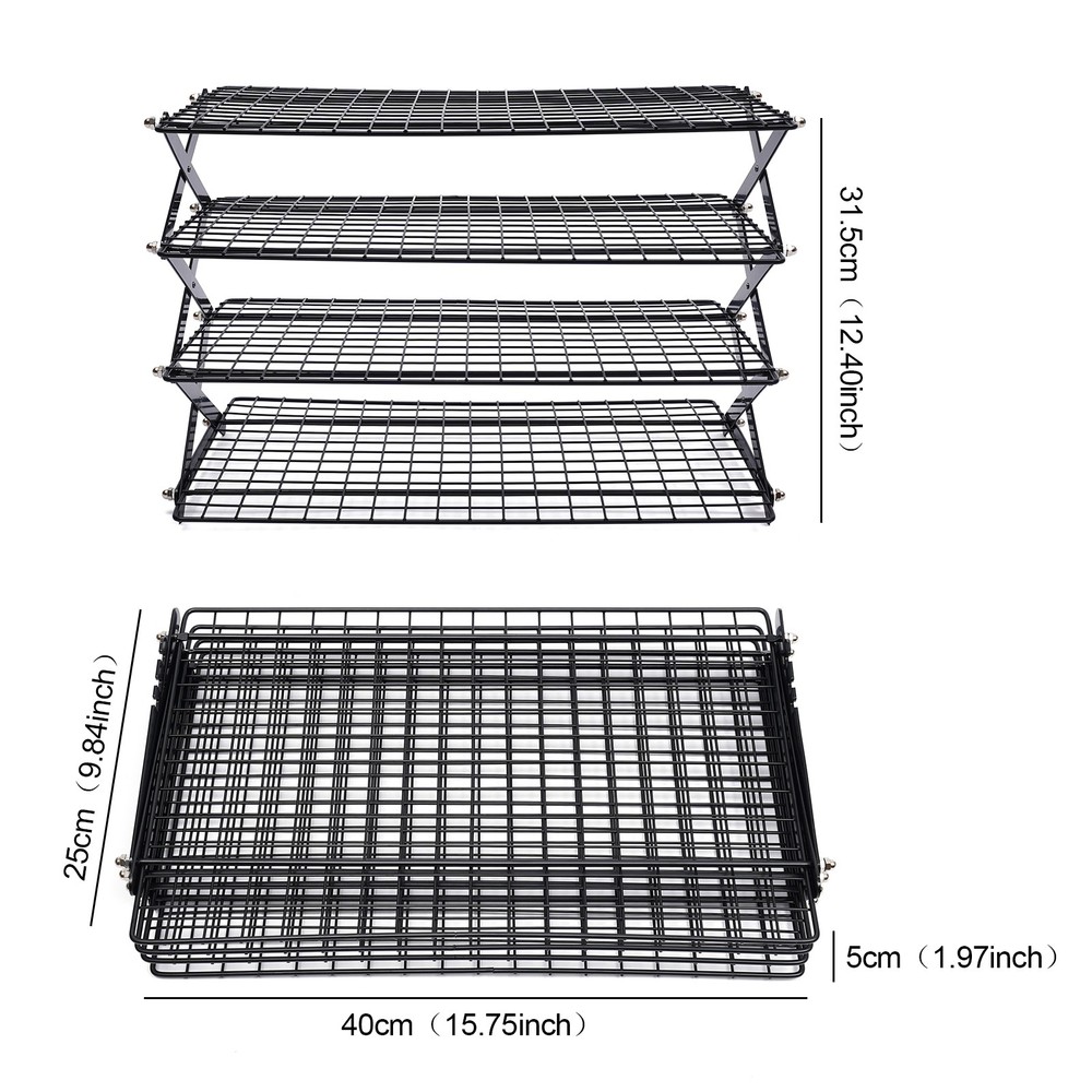 4-Tier Collapsible Cooling Rack, Grilling Drying Rack for Cookies Baking