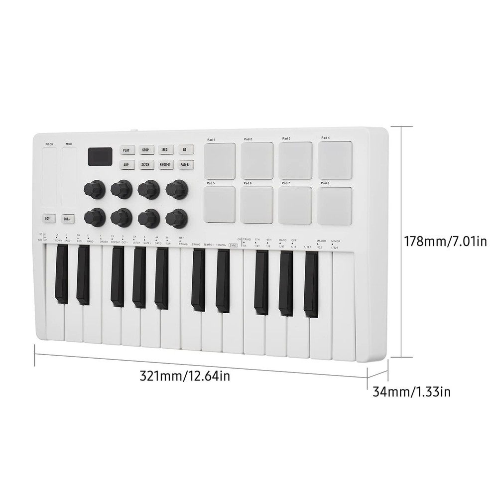 25-Key MIDI Control Keyboard Mini Portable USB Keyboard MIDI Controller with ...