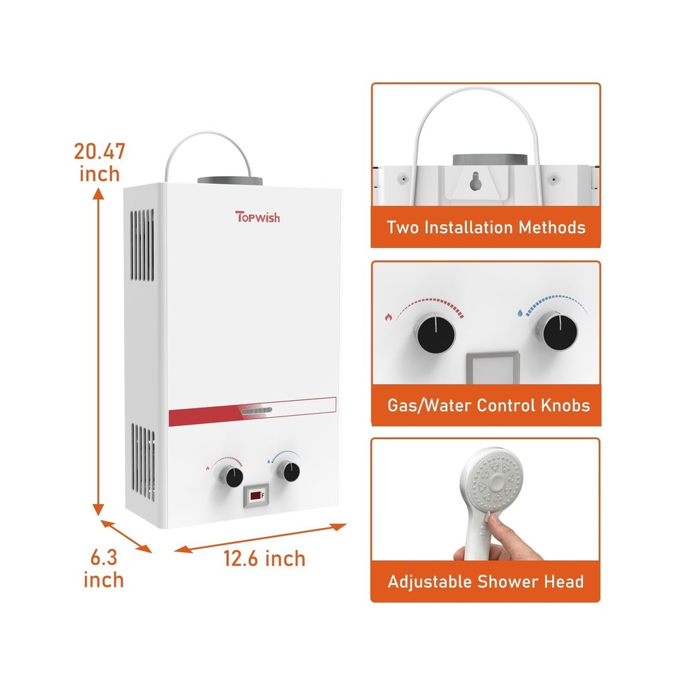 TOPWISH Portable Propane Water Heater Tankless, 8L 2.11GPM Instant Gas Hot Wa...