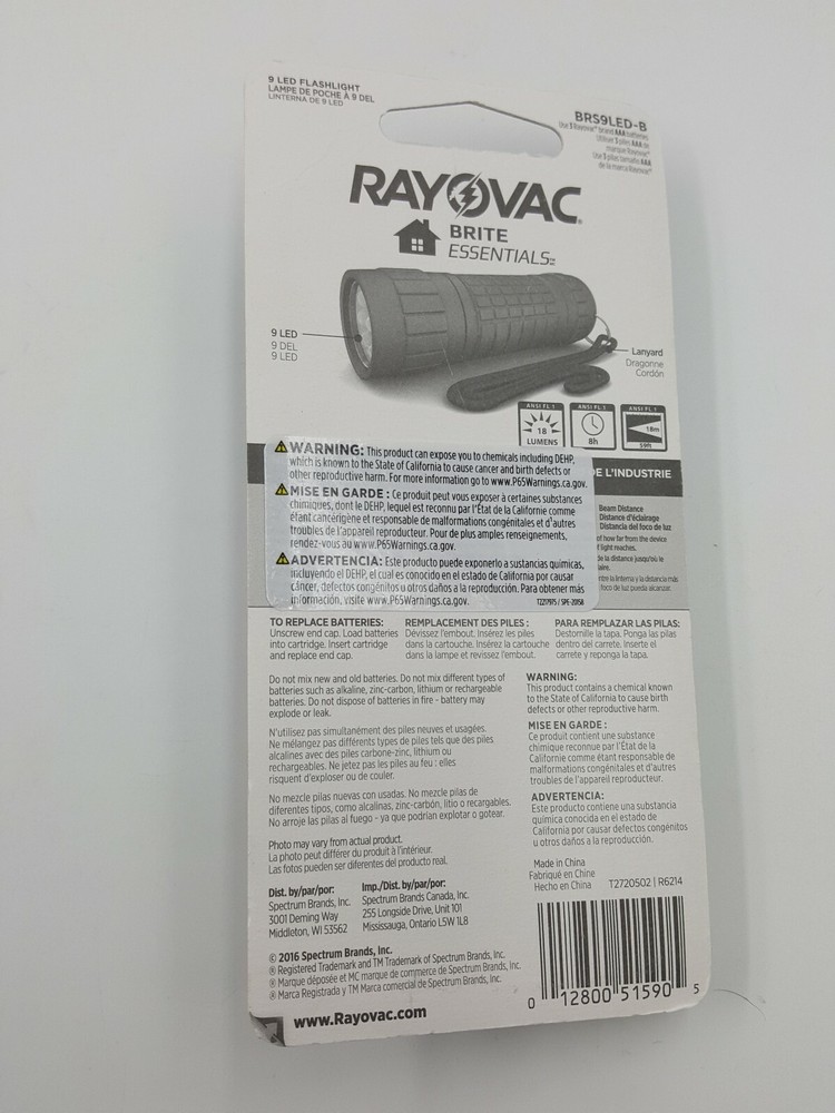 RAYOVAC 9 Led Flashlight Brite Essentials Red Wearable Lanyard