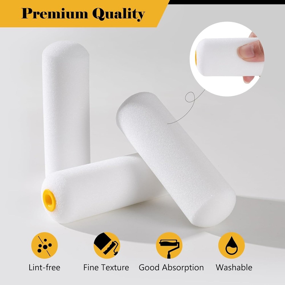 10-Pack 4 Inch Foam Paint Rollers Mini High Absorption Small Roller Refills..