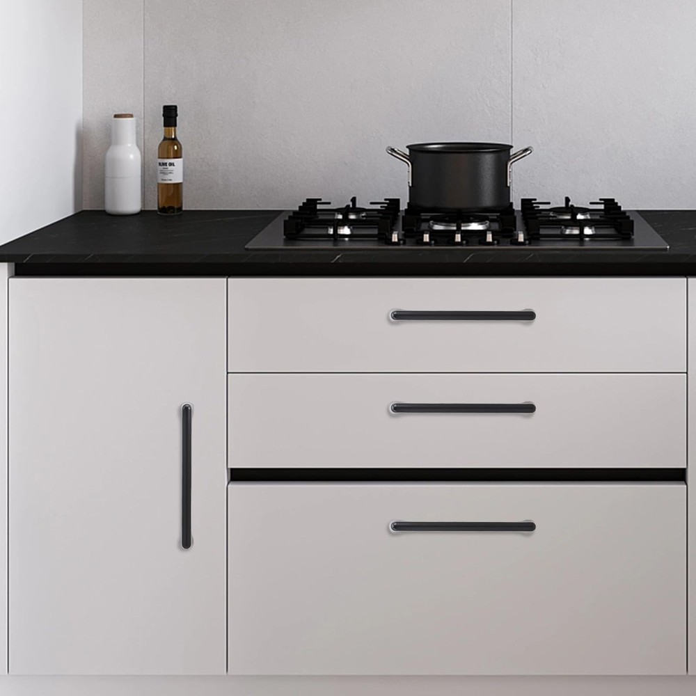 10 PCS 61/4 Inch 160mm Matte Black Kitchen Cabinet Pulls Solid Drawer Handle