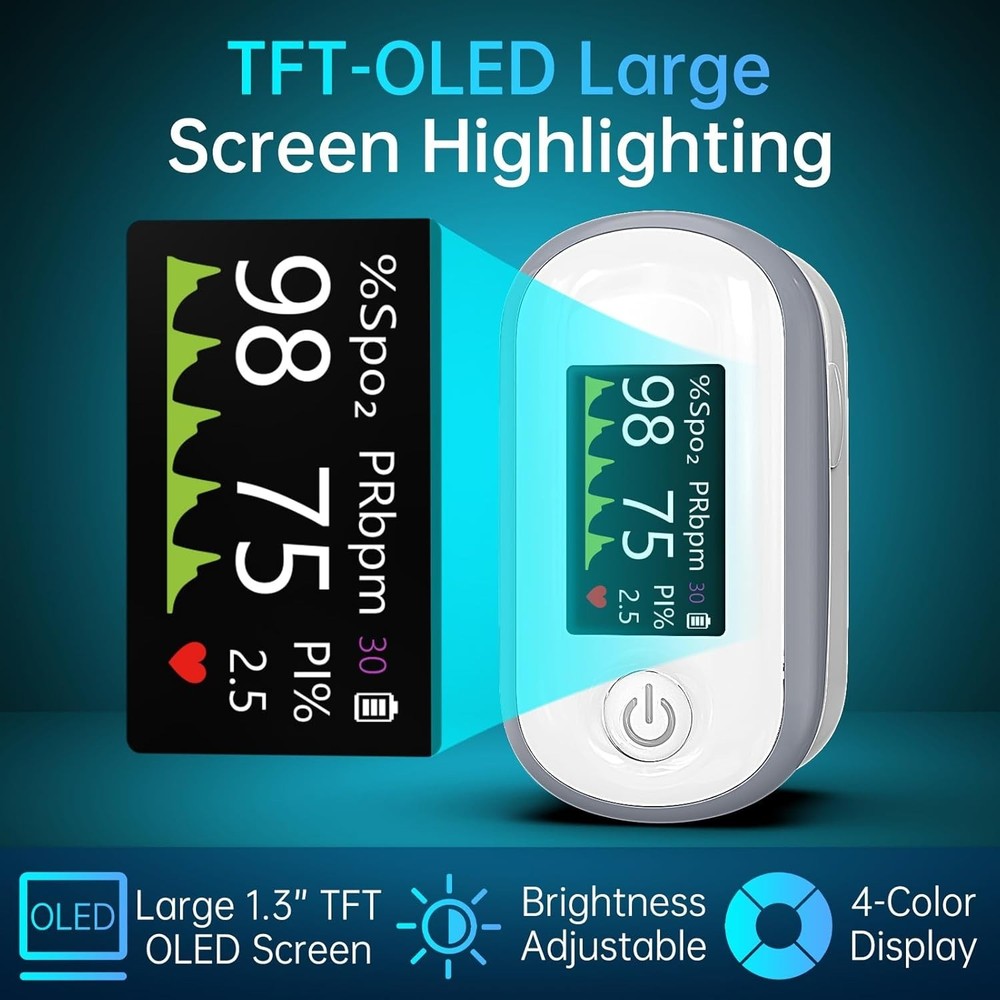 Fast & Accurate Pulse Oximeter, Large OLED Display, White