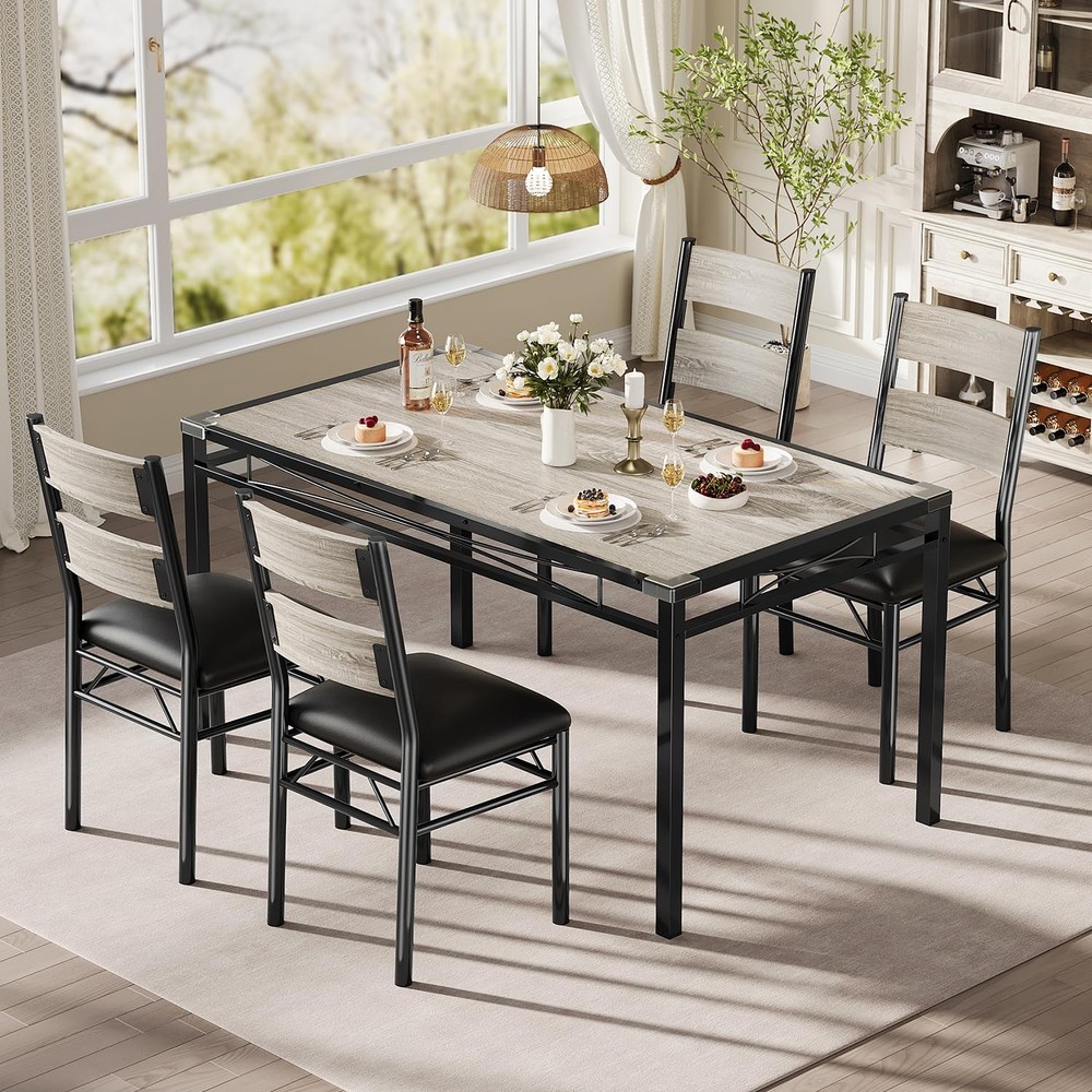 Dining Table Set for 4 with Upholstered Chairs Wood Kitchen Table Chairs Set