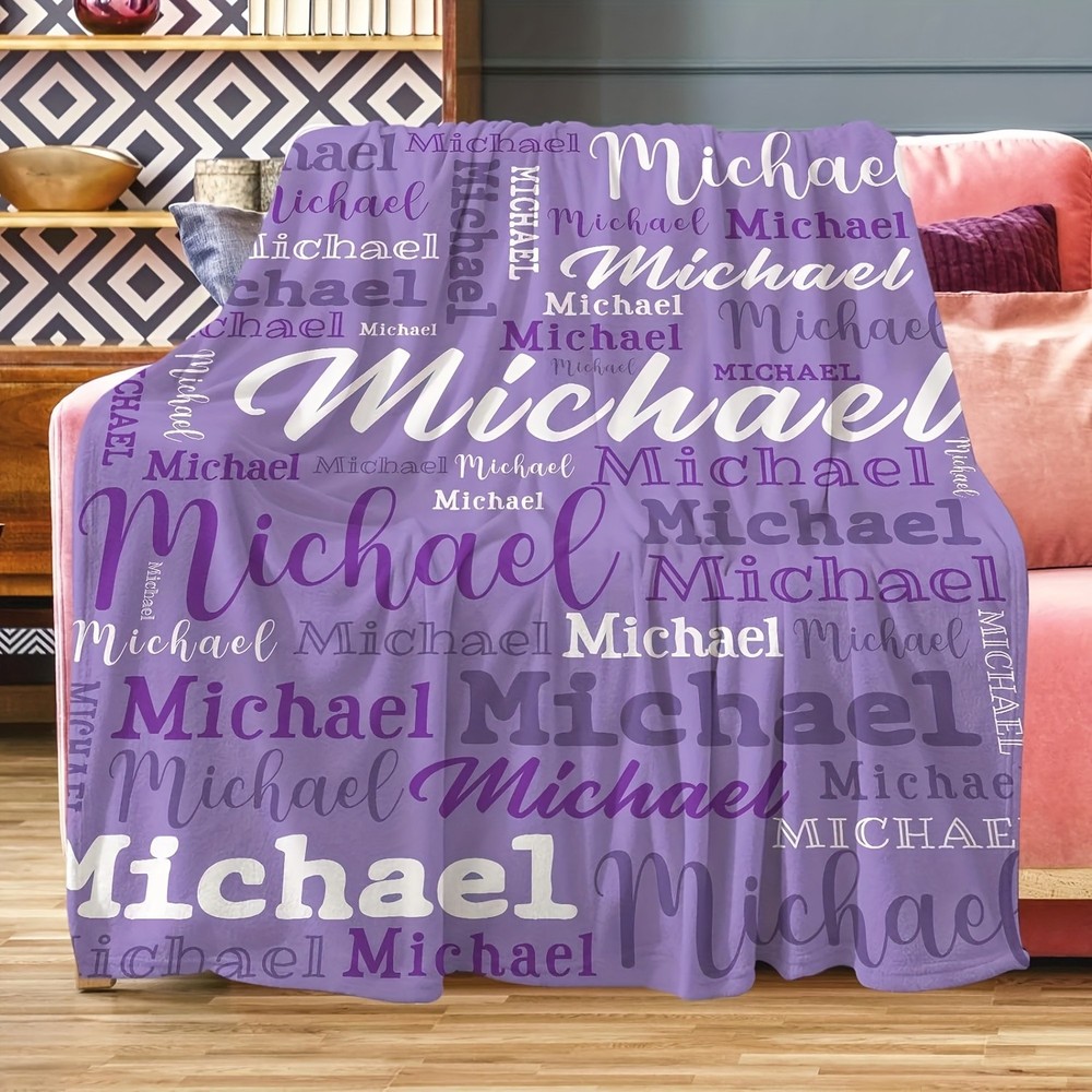 Custom Name Print Flannel Throw Blanket – Personalized Contemporary Text Design
