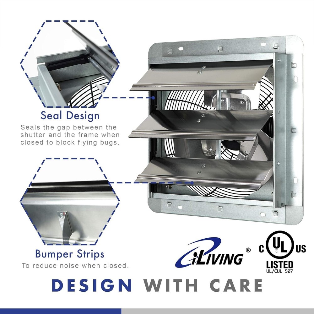 Powerful 960 CFM Wall Mounted Exhaust Fan with Variable Speed & Thermal Control
