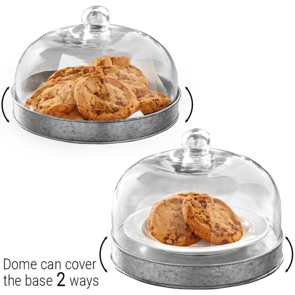 SkyMall Galvanized Metal and Glass Dome Server - Silver