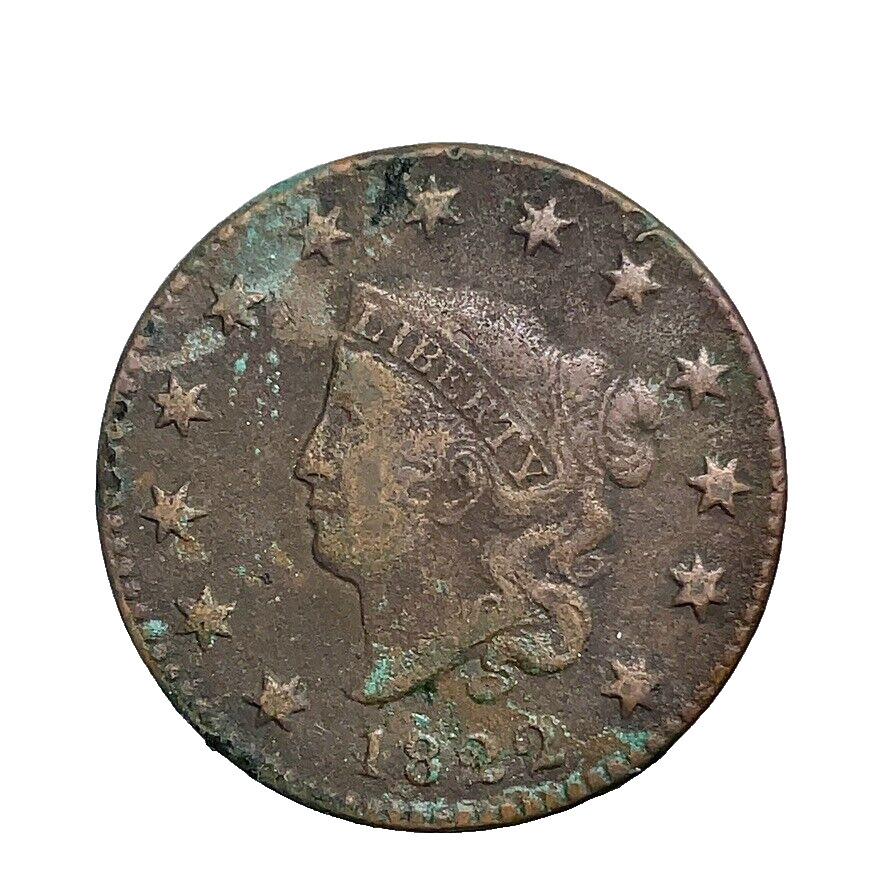1822 1c Coronet Head Large Cent VF Copper US Coin