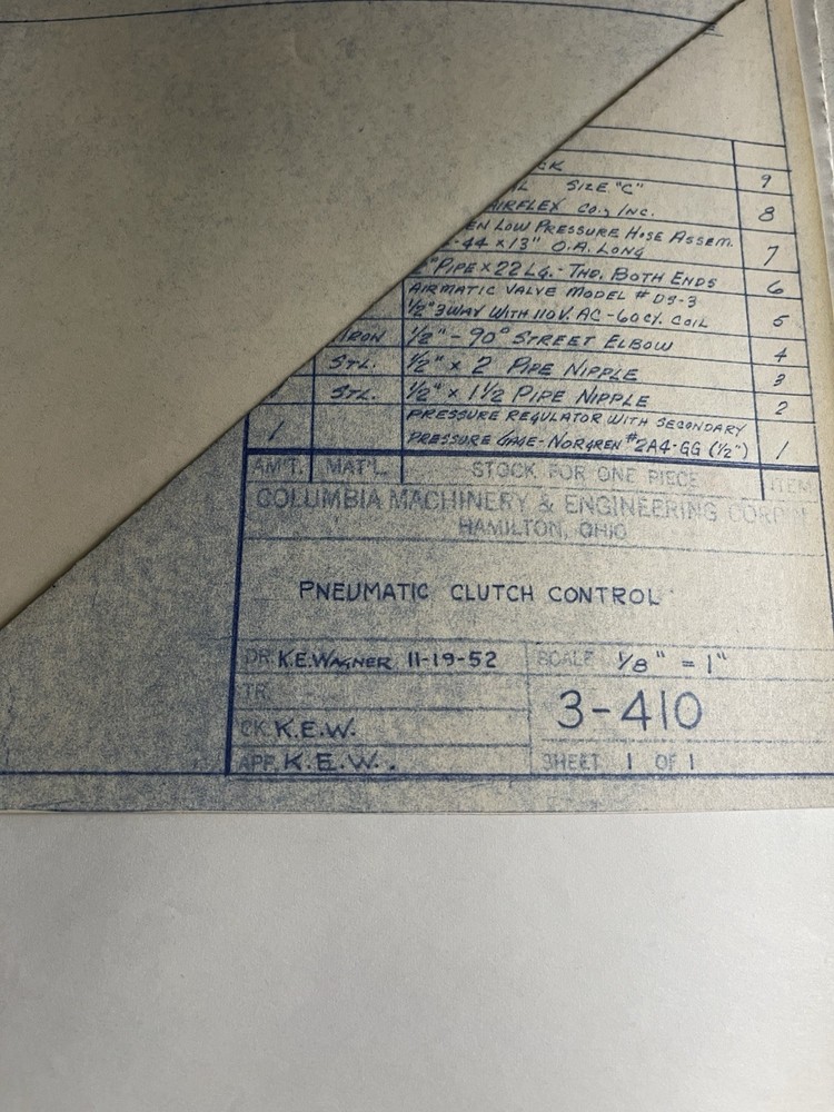 Colombia Machinery & Engineering Corp. Operating Instructions /Maintenance DATA